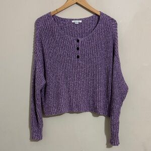 American Eagle Outfitters Purple Cropped Henley Knit Sweater size M Casual Fall